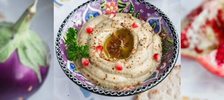 Greek dishes and an aubergine