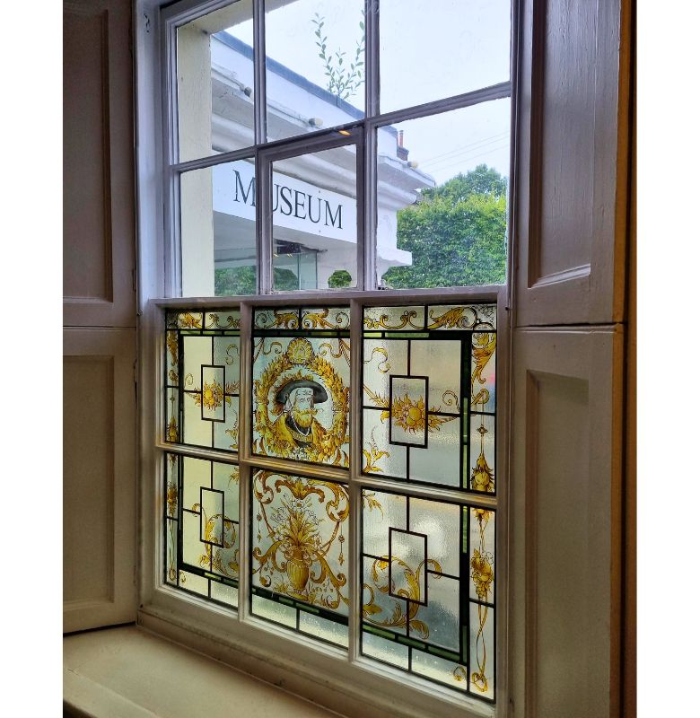 Stained glass window in front reception