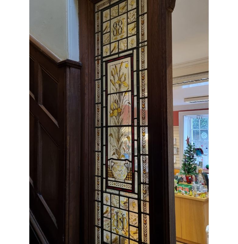 Stained glass window on staircase