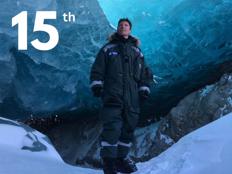 A man standing in ice and snow
