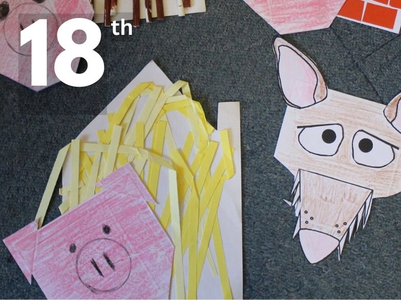 Children's artwork depicting pigs and wolf