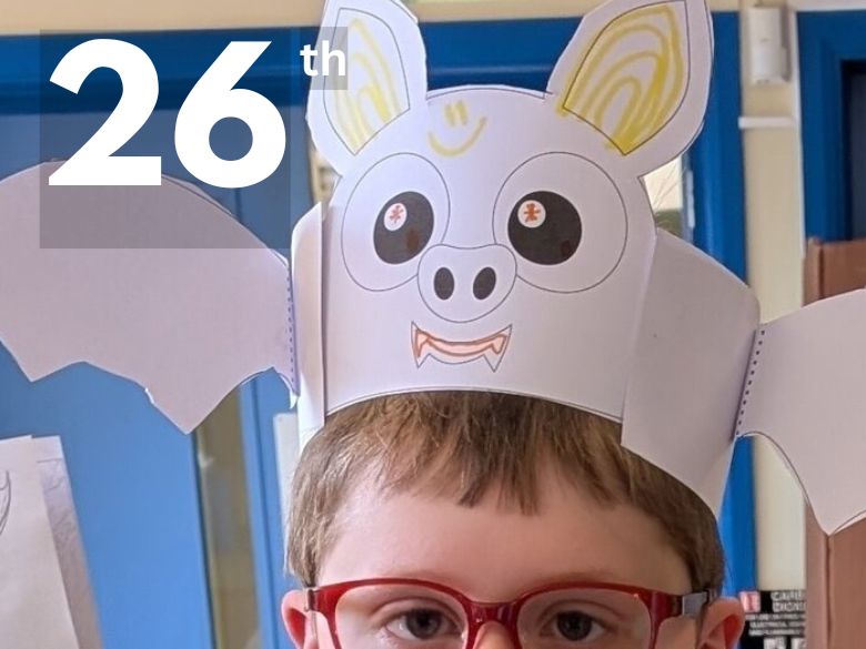 Child wearing hand-made head band