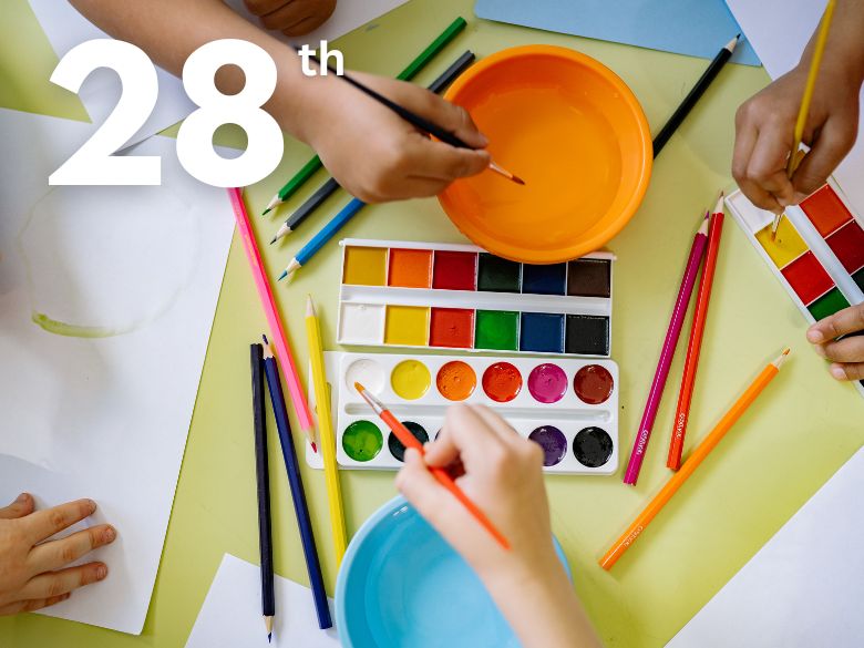 children with paints and pencils