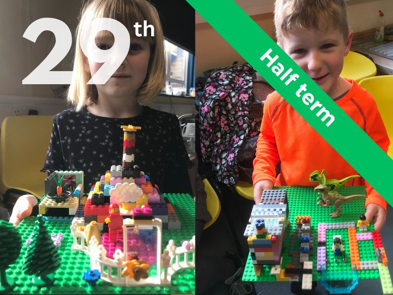 children show their lego models