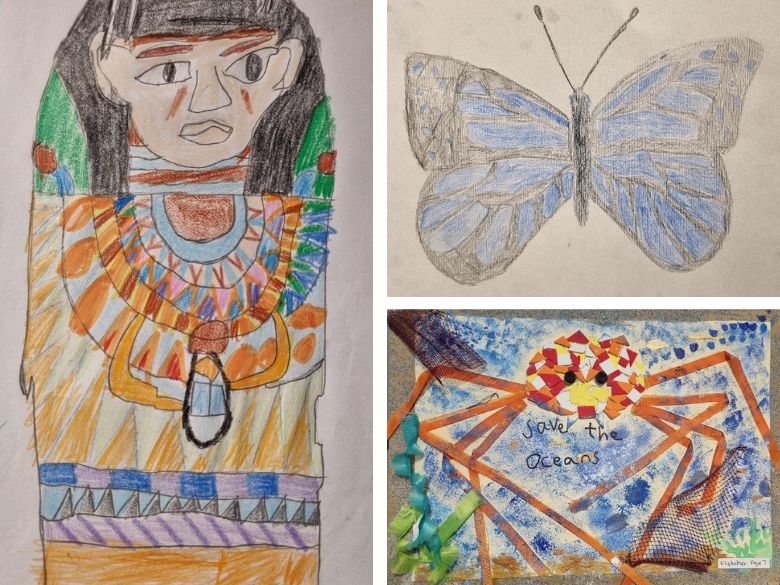 Children's art showing objects from the Museum