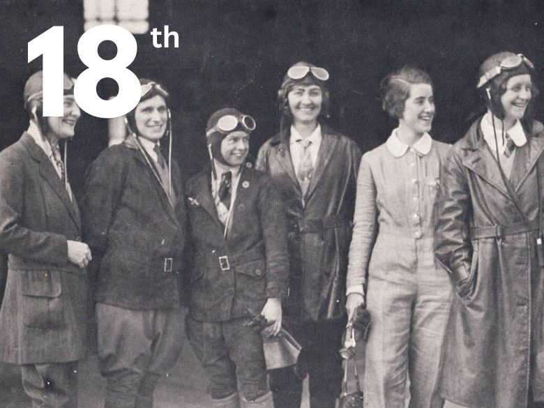 Black and white picture of lady aviators